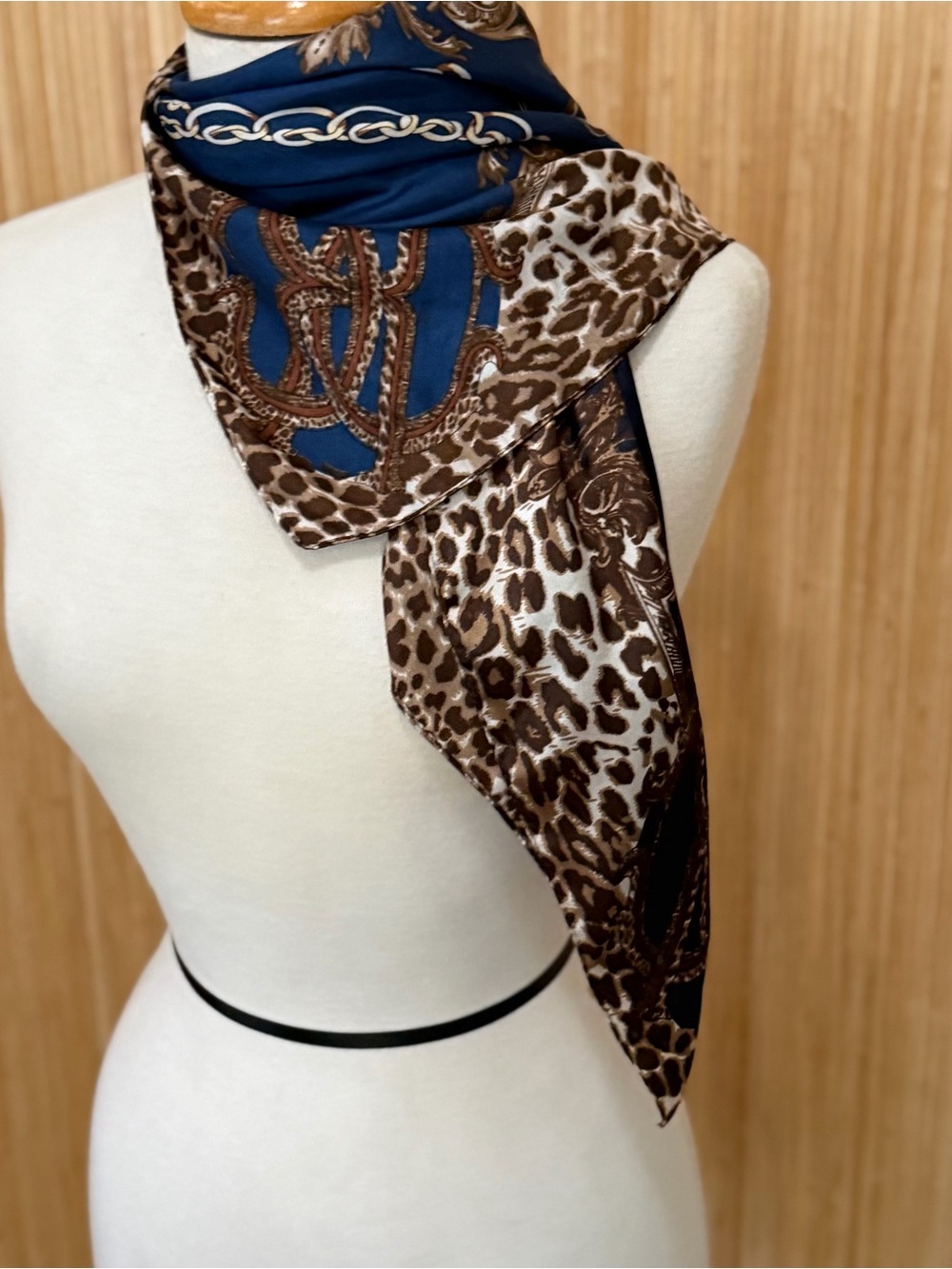 Blue and Brown Leopard Print Scarf